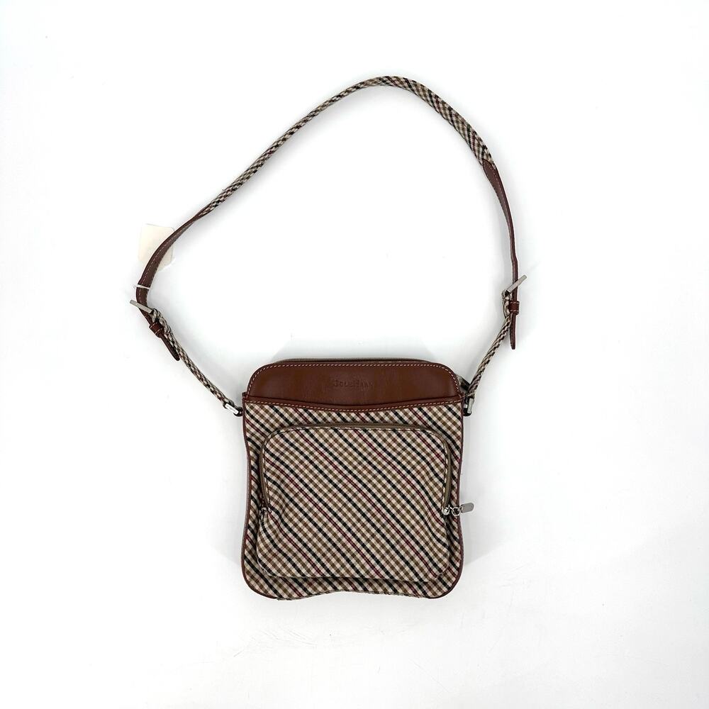 Cole Haan Shoulder Bag Purse Crossbody Adjustable Leather Plaid Brown Multi